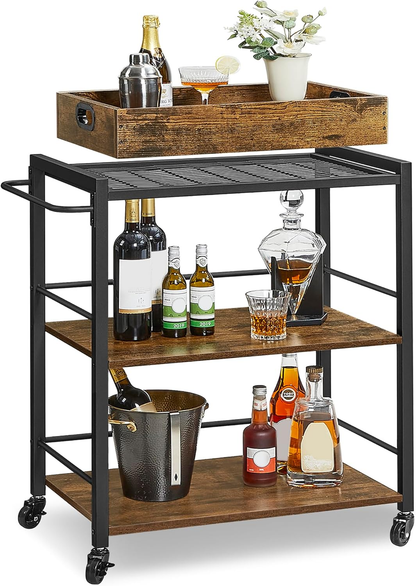 EGGREE Rolling Bar Cart with Wine Rack & Glass Holder