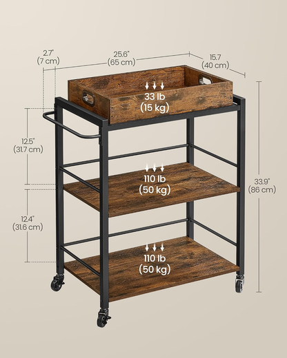 EGGREE Rolling Bar Cart with Wine Rack & Glass Holder