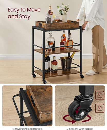 EGGREE Rolling Bar Cart with Wine Rack & Glass Holder