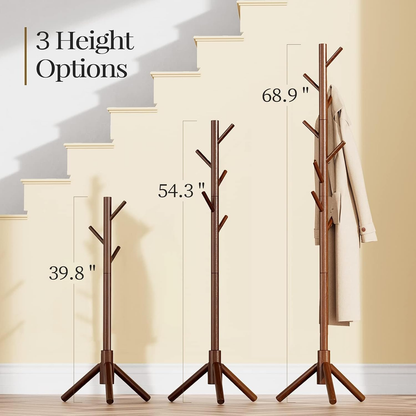 EGGREE Solid Wood Freestanding Coat Rack with 8 Hooks
