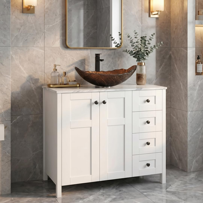 EGGREE White Bathroom Vanity with Marble Texture Top