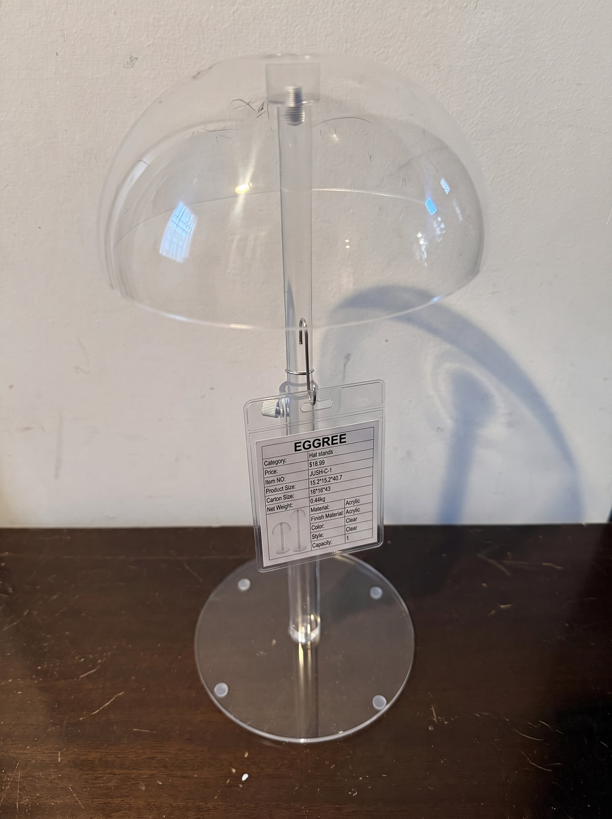 EGGREE Clear Acrylic Adjustable Height Hat Display Stand