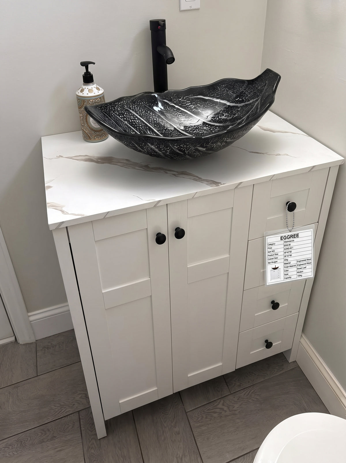 EGGREE White Bathroom Vanity with Marble Texture Top
