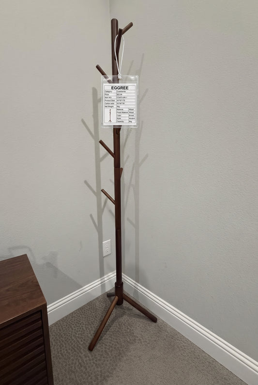 EGGREE Solid Wood Freestanding Coat Rack with 8 Hooks