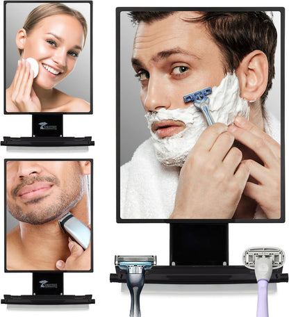 FetiNes Anti-Fog Shower Mirror - Adjustable Shaving Mirror with Rubber Scraper