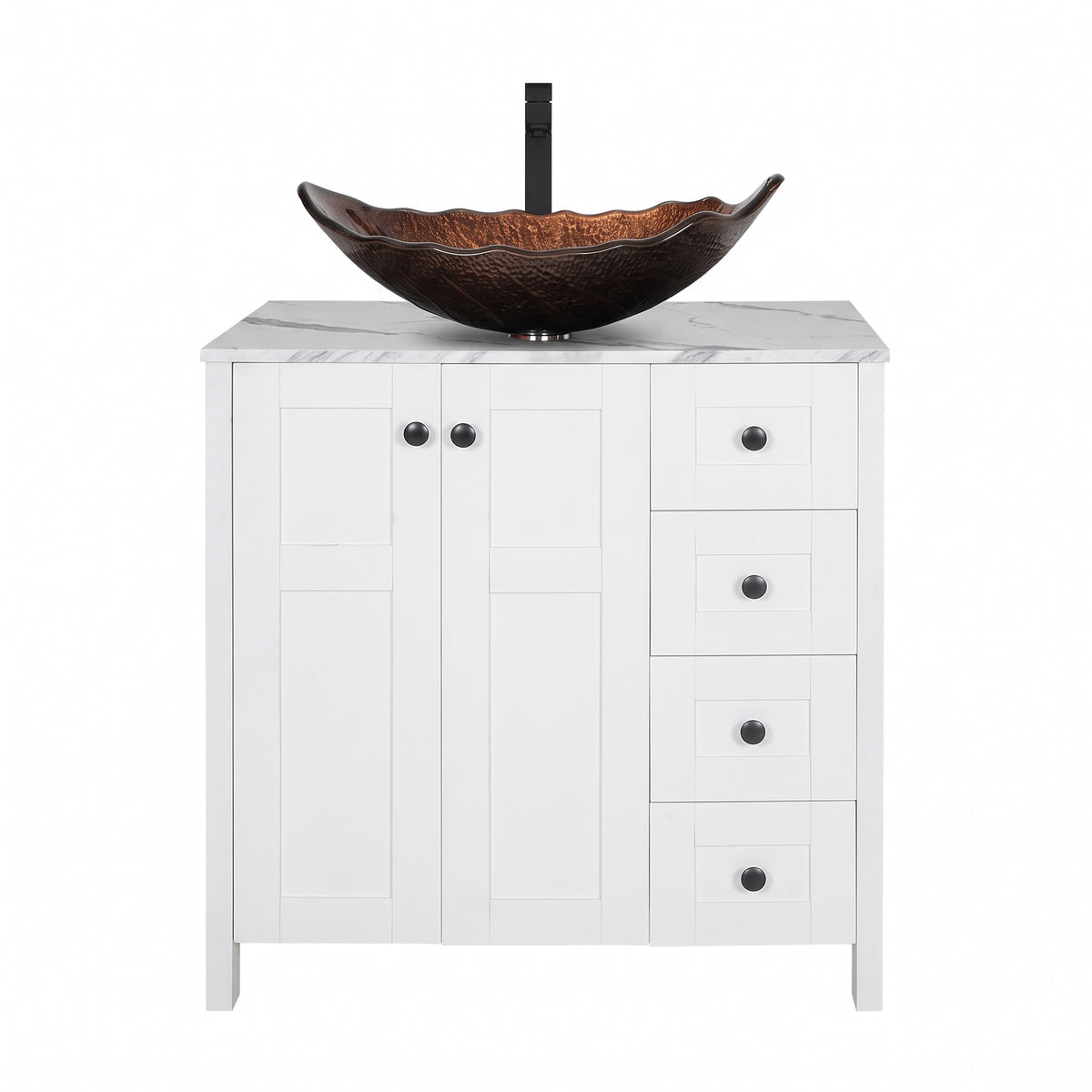 EGGREE White Bathroom Vanity with Marble Texture Top