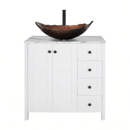 EGGREE White Bathroom Vanity with Marble Texture Top